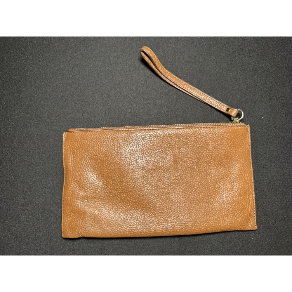MICHAEL KORS JET SET  Zip Clutch Wristlet Light Brown Tan PEBBLED LEATHER 10" - Picture 2 of 12